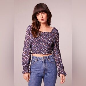 NWT Band Of Gypsies x Band Of The Free Purple Floral Smocked Top.